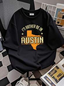 a camiseta con temática de Texas. Ropa de diseñador casual y transpirable para hombre. Prenda estampada elástica, versátil, suave, cómoda, de estilo unisex. Camiseta moderna para uso diario. - Negro - Ver 2