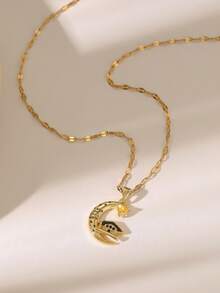 1pc Graduation Season Pendant Necklace, Gold "Never Give Up" Football And 2026 Graduation Cap And Moon Pendant Necklace, Student Gift - Gold - View 3