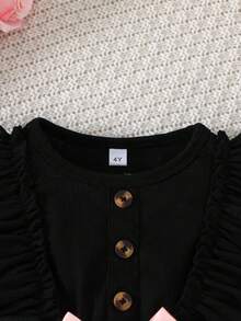 Vestido elegante de niña sin mangas con patrón de mariposa, malla y dobladillo con volantes acanalados, vestido de fiesta de princesa de moda para niñas jóvenes - Rosa - Ver 3