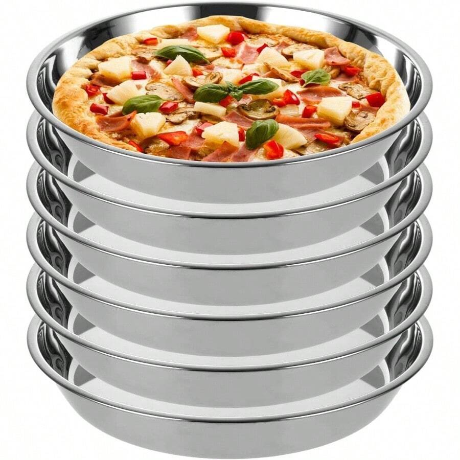 - Juego de 6 moldes de pizza de acero inoxidable de 10 pulgadas para horno, bandeja de pizza antiadherente, bandeja de pizza para hornear, platos de pizza, sartn para tartas, galletas, apto - plateado - Ver 1