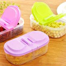 1pc Stackable Refrigerator Storage Box With Lid, Sealed Tank Multi-Grain Food Storage Box, Bathroom Plastic Container Multi-Functional Finishing Box - Pink - View 3