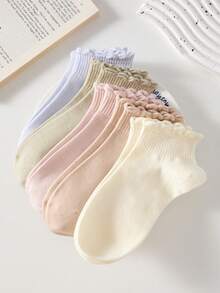 10/5 Pairs Ribbed Design Lace Women's Short Socks, Non-Slip Comfortable Breathable, Suitable For All Seasons, Suitable For Sports And Casual - Multicolor - View 7