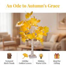 Pre-Installed White Birch Tree Lamp With Artificial Golden Ginkgo Leaves, USB And Battery Powered LED Desktop Night Light, Autumn Aesthetic Decorative Table Lamp For Bedroom, Wedding, Thanksgiving, Christmas Home Tabletop Centerpiece And Women's Birthday Gift - Warm white light - View 6