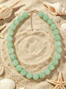 1pc European And American Bohemian Round Geometric Cloud Multicolor Beaded Necklace, Stainless Steel 18K Gold Lobster Clasp, Gift & Daily Wear - Handmade Resin Beaded Stainless Steel Necklace - View 24