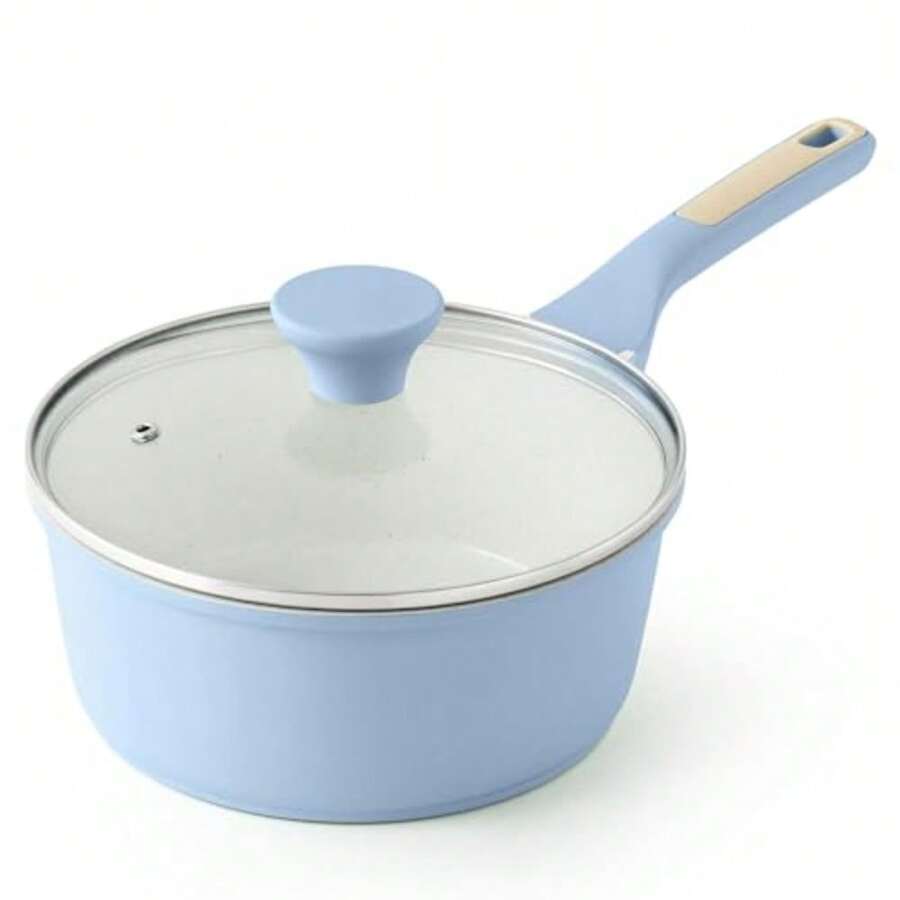 SENSARTE - Cacerola antiadherente de cerámica con tapa, 1.5 cuartos de galón, olla pequeña de cocina con mango que se mantiene fresco, compatible con inducción, revestimiento de cerámica, última - Ver 1