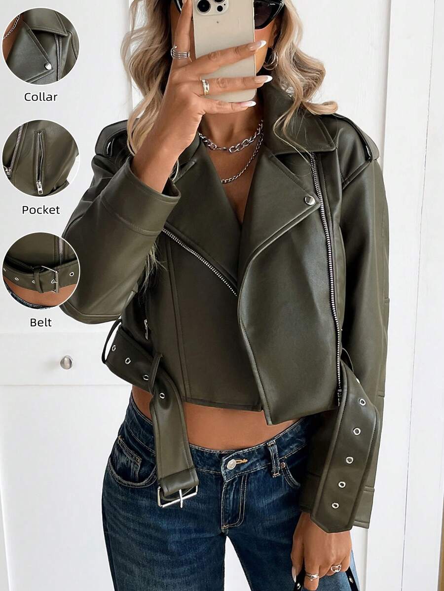 Women's Solid Color Minimalist Casual Zip-Up Short Jacket