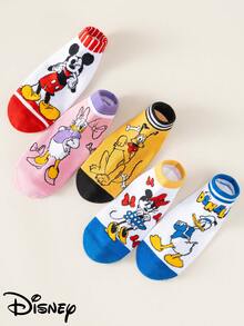 1/5 Pares: Calcetines de Media Caña Jacquard de la Serie de Dibujos Animados de Disney Mickey & Amigos, Estilo Infantil, Suaves y Transpirables, Adecuados para Uso Diario (Unisex) - Multicolor - Ver 3