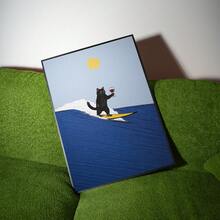 1pc Frameless Cat Surfing On Blue Waves Wall Art Poster Aesthetic Apartment Living Room Bedroom Decor Back To School Funky Posters Dorm Essentials - Cat Surfing - View 5