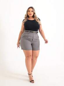 Tailored Plus Size Shorts With Elegant Belt - Summer 2026 - Ideal For Everyday Wear And Going Out - A Versatile And Comfortable Piece That Shapes Your Body. - 2GRAY - 查看 2