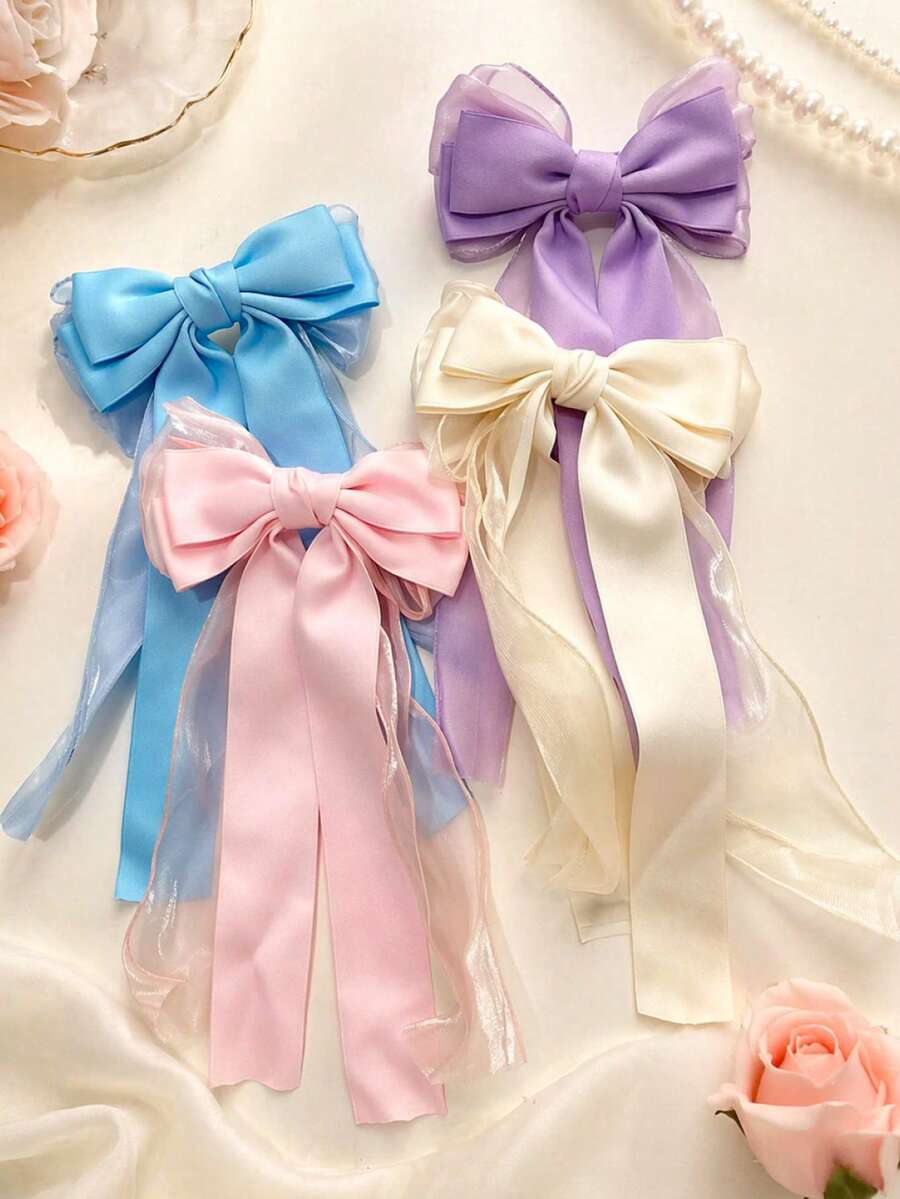 1pc Girls Bow Ribbon Hair Clip, Suitable For Girls Daily Decoration Hair Clip - Multicolor - View 1