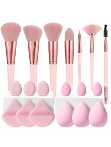 19PCS Makeup Tools Set Including:7PCS Makeup Brush Set+3PCS Makeup Sponges+3PCS Mini Makeup Sponges+3PCS Triangle Powder Puffs+3PCS Mini Air Cushion Powder Puffs - Multicolor - View 12