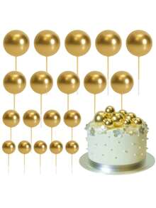 20/10pcs/1pc-Multi-Size Glitter Foam Ball Cake Toppers, Graduation Party Cake Toppers, Baking Cake Accessories, Gold Spherical Cake Decorations, Party Cake Supplies, Birthday Cake Decorations, Birthday Cake Accents, Reusable Metallic Spherical Decorations, Suitable For Birthday, Baby Shower, Wedding, Baking Dessert Decoration - Gold - View 8