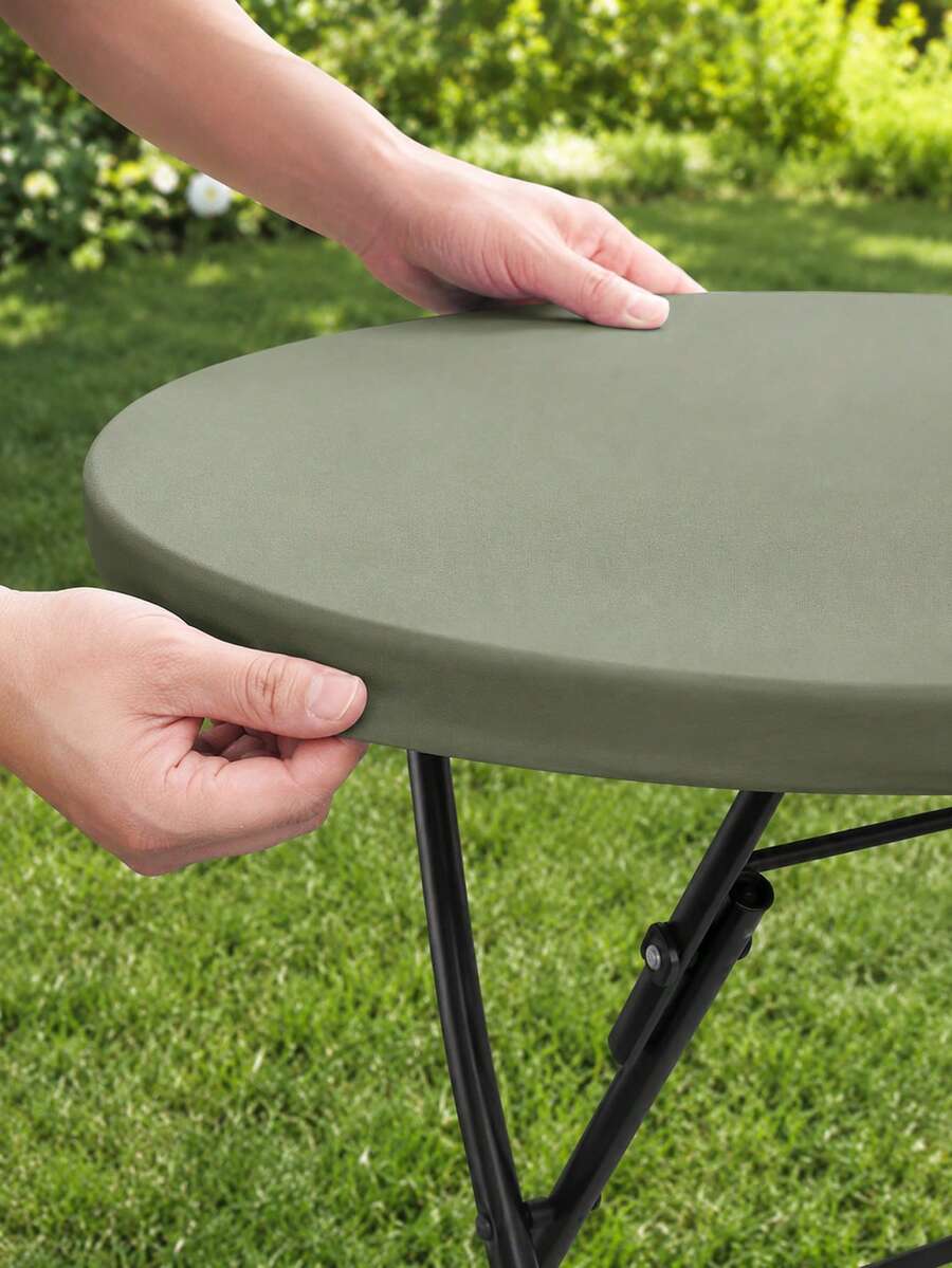 1pc-Sage Green Stretch Spandex Tablecloth 6FT, Fitted Rectangular Table Cover For 72 X 30 Inch Tables, Washable Elastic Tablecloth For Weddings, Garden Parties And Events - Dark Green - View 1