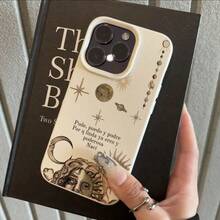 1pc TPU Material Vintage Distressed Sun Moon Star Slogan Pattern Phone Case Compatible With IPhone 17 Pro Max/17/16 Pro Max/15/13/12/11/ S20 FE/A15/S24/A55/ Note 11/Note 12/Note 13 Pro Full Coverage Shockproof Soft Shell Protective Cover - White - View 2