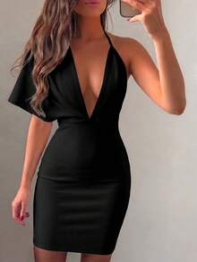 Women's Sexy Elegant Black Backless Spaghetti Strap Bandage Bodycon Dress, Suitable For Party, Cocktail, Wedding Guest Spring - Black - View 4