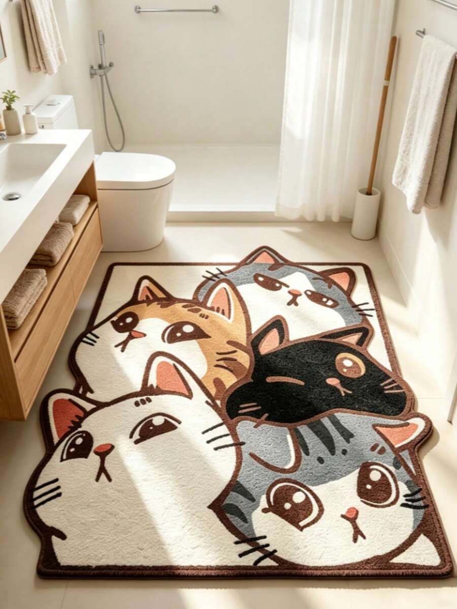 1 pieza Alfombra decorativa de gato de dibujos animados para sala de estar, Alfombra decorativa, Decoración de dormitorio, Alfombra pequeña, Alfombra, Decoración del hogar, Alfombra de sala de estar, Alfombra pequeña de sala de estar, Alfombra de dormitorio, Decoración del hogar de sala de estar, Alfombra de exterior, Alfombra lavable