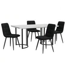 طقم طاولة طعام (5 قطع)، طاولة و4 كراسي، طقم مطبخ حديث، طاولة مطبخ 140*80 سم بأرجل معدنية سوداء، سطح من خشب MDF أبيض، كراسي طعام من المخمل الأسود - أبيض - مشاهدة 3