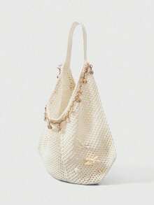 Fashionable Versatile Colorblock Shoulder Bag, Niche Design Cute & Exquisite Hobo Bag, Suitable For Shopping, Commuting, Daily Outings - Beige - View 9