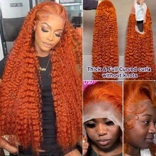 30 Inch Ginger Lace Front Wigs Human Hair 13x6 Deep Wave Lace Front Wigs Human Hair 250% Density HD Lace Curly Human Hair Wig Wet And Wavy Orange Colored Glueless Wigs Human Hair Pre Plucked With Baby Hair - S350 - 查看 9