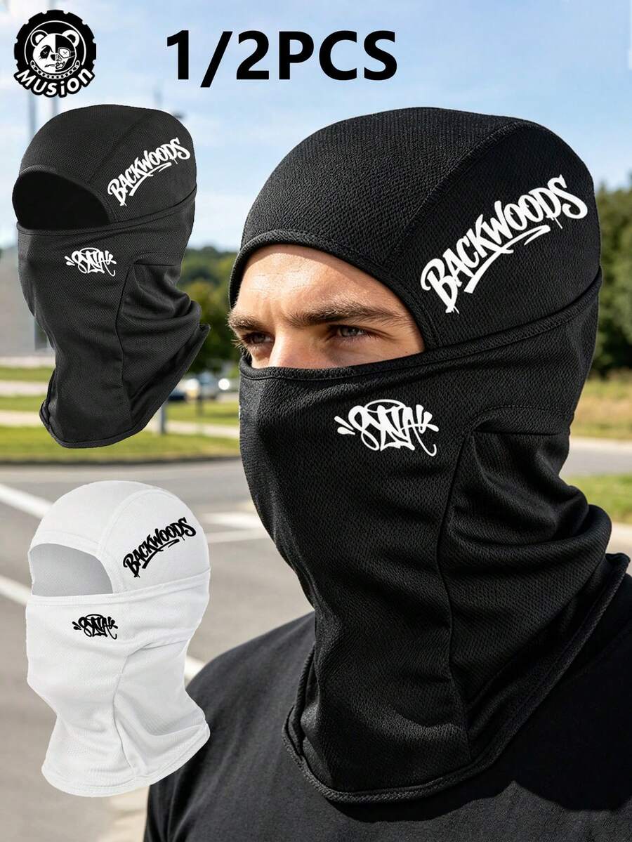 Musion 1/2PCS Backwoods Graffiti Letter Print Balaclava, Breathable Mesh Full Face Mask, Hip Hop Streetwear Stretch Head Cover For Daily Men Women Outfit - Multicolor - View 1