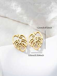1 Pair European And American Fashion Minimalist Stainless Steel Leaf-Shaped Stud Earrings For Women, Suitable For Daily Wear - Multicolor - View 7