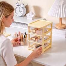 Stackable Clear Drawer Storage Organizer Cabinet, Multi Tier Plastic Desktop Organizer For Stationery Cosmetic Small Items - Yellow - View 6