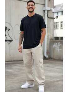 Men's Cargo Pants In Damask Twill, Drawstring Waist, Side Pockets, Urban Casual - c/02 - 查看 4
