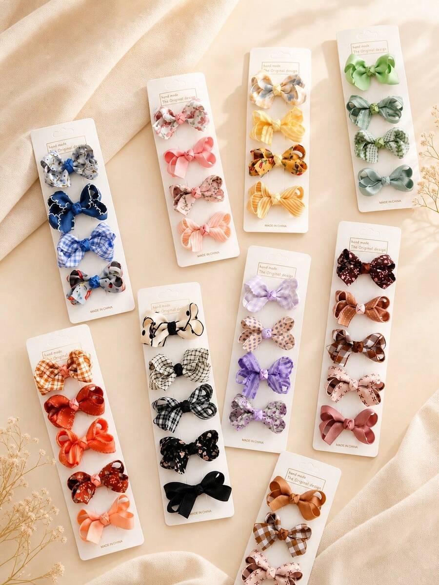5-Piece Basic Bow Hair Accessory,Pink Bow,Red Bow,For Daily Life - Multicolor - View 1