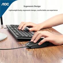 AOC KM151 有線鍵盤滑鼠組合，全尺寸防潑水即插即用電腦鍵盤，適用辦公與遊戲 - 查看 2
