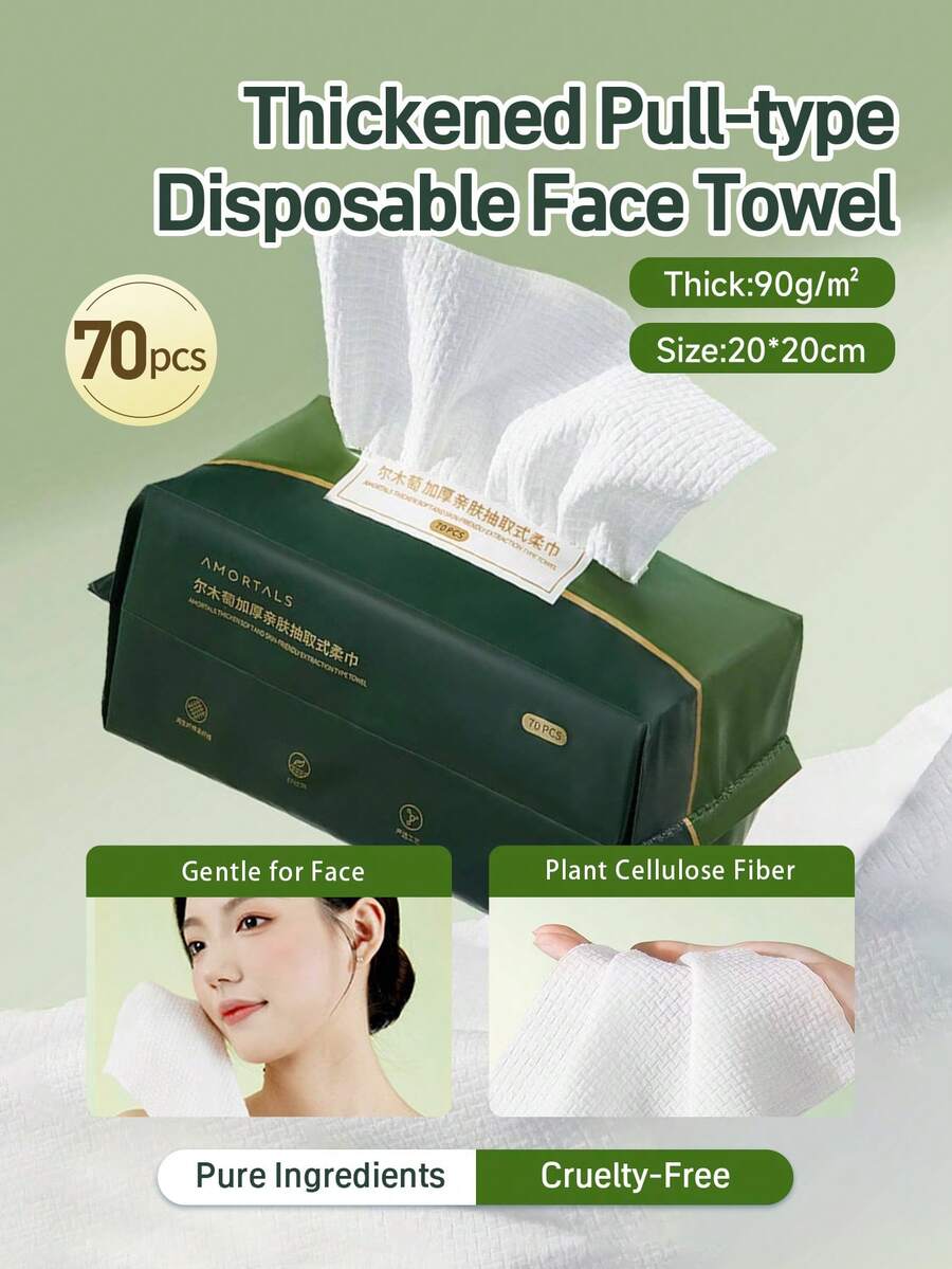 Amortals 70 piezas de toallas faciales desechables extraíbles – 90gsm gruesas de 20x20cm con textura doble de gofre y suave, de fibra vegetal húmeda&seca, absorbentes y reutilizables para cuidado de la piel y maquillaje, toallas de algodón virales y para el hogar y viajes, toallitas húmedas, bastoncillos de algodón