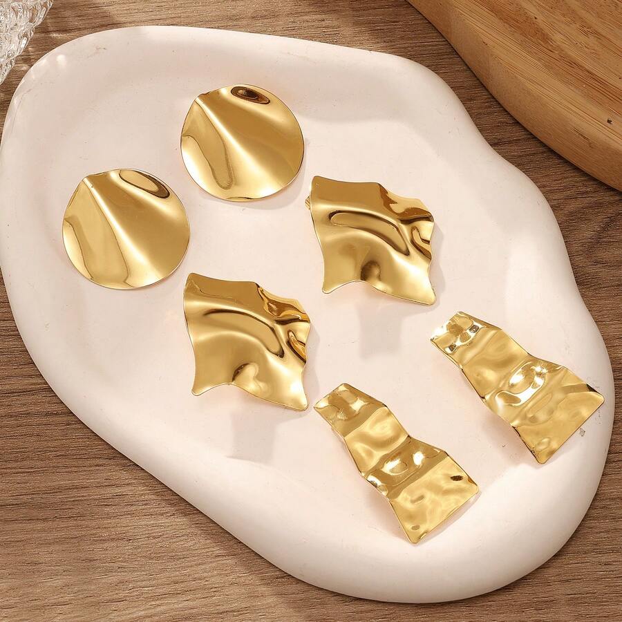 VKME 3 Pairs Of Light Luxury European And American Geometric Patterns, Sunflowers, Heart-Shaped Flowers, Starfish Earrings, Women's Daily Casual Wear - A - View 1