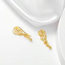 BMOR 1 par de pendientes de alta calidad chapados en oro de 18K hipoalergénicos con patrón de voluta vintage estilo palacio francés, pendientes perforados, joyería de oreja envolvente única - Ganchos para las orejas - Ver 8