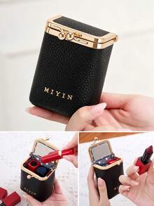 MIYIN Estuche de labial vintage con patrón de leopardo y cierre de beso con espejo interior, bolsa de cosméticos compacta portátil mini, estuche de almacenamiento de maquillaje pequeño para regalo diario de damas - Multicolor - Ver 9