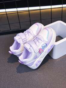 Girls' Cute Casual Lace-Up & Hook And Loop Colorblock White Sneakers - Purple - View 9