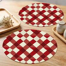 1/2/4/6/8/300pcs Vintage Red Plaid Pattern Luxury Placemat Set, Machine Washable Polyester Material, Stain-Resistant, Waterproof, Easy To Clean, Suitable For Party And Kitchen Decor - Multicolor - View 8