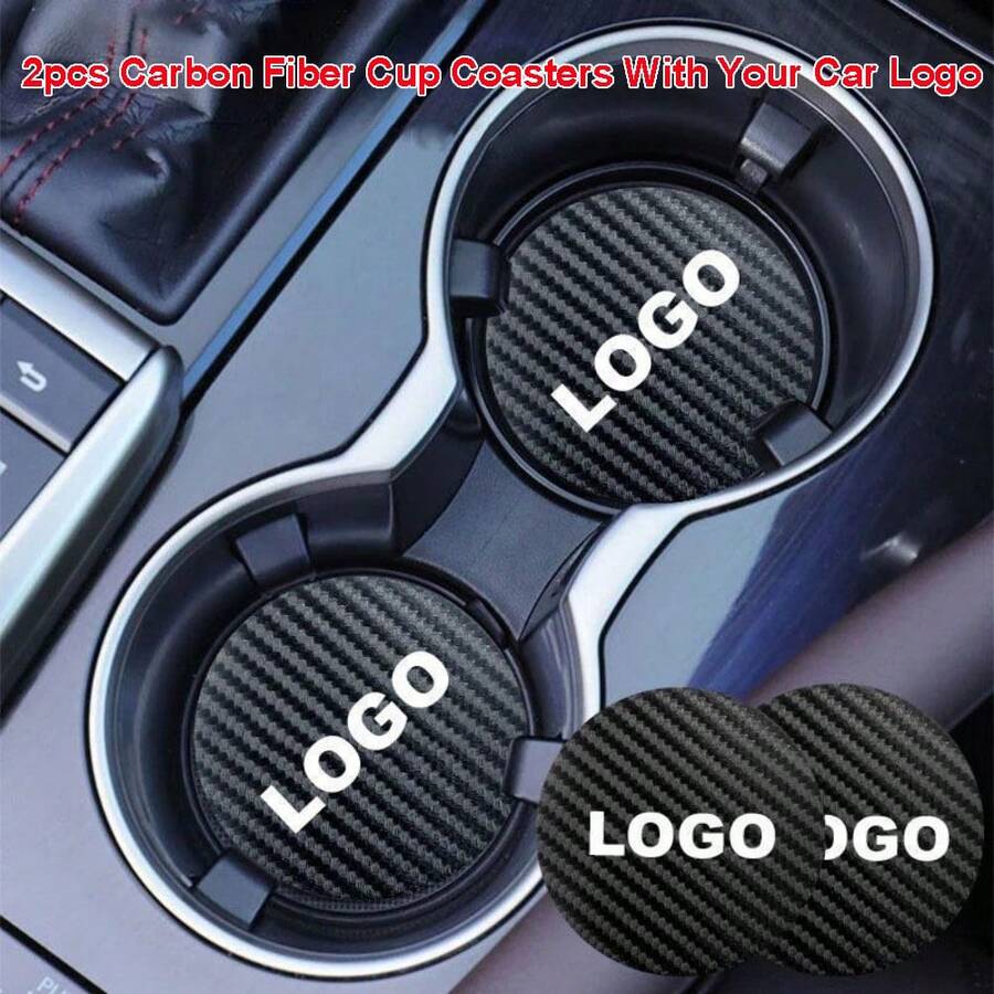 2PCS Car Cup Holder Coasters, 2.67 Inch Carbon Fiber Sports Racing Auto Cup Holder Insert Coaster Pad, Universal Non-Slip Embedded Drink Mat, Car Interior Accessories For Car, Truck, RV, SUV - A - View 1