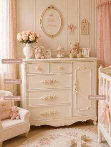 Vintage Rose Cabinet Handles And Drawer Pulls, Ivory White Floral Furniture Hardware, Suitable For Baby Nursery, Vanity, Wardrobe, Children's Room Decor - Rose Manor - View 7