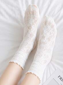 1/3 Pairs Women's Summer Thin Lace White Socks With Ruffle Edge, Versatile Mid-Calf Breathable Mesh Hollow Out Slouch Socks - Multicolor - View 4