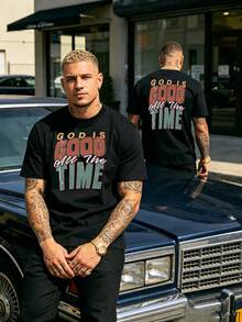 Graphic Print Men T-Shirt Hip Hop Street Style Tee - Black - View 2