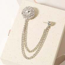 1pc New Double Layer Chain Rhinestone Round Small Brooch Pin, Suitable For Middle East Ramadan Ramadan Clothing, Couple Corsage, Business Suit, Banquet, Party, Wedding, Formal Occasion Outfit Accessory, Birthday, Holiday Gift - Multicolor - View 4