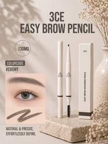 3CE Easy Shaping Eyebrow Pencil #Ebony Black 130mg, Dual-Ended With Spiral Brow Brush, Smooth Powder Texture, No Clumping, Waterproof, Sweat-Resistant, Long-Lasting, Suitable For All Skin Types - Easy-to-shape Eyebrow Pencil, Ebony Black - View 5