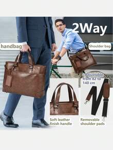 NEWHEY Men's Business Bag 15.6 Inch Large Capacity Job Interview Bag Briefcase PU Leather Waterproof Dual-Way Commute - Brown - View 3