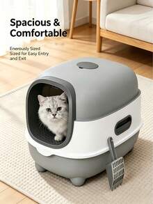 Cat Litter Box With Lid And Scoop, Odor Control, Splash-Proof, Easy To Clean, Suitable For Indoor Cats - one-size - View 7