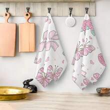2PCS Solid Color Eye-Catching Floral Pattern Hand Towels, Soft Small Square Towels, Kitchen Stove Hand Wiping And Dish Drying Cloths, Bathroom Hand Washing And Face Wiping Towels, Dormitory And Homestay Multi-Functional Daily Cleaning Cloths, Microfiber Fabric, Home Kitchen Bathroom Living Room Multi-Scenario Universal Versatile All-Match Daily Small Hand Towels, Simple Daily Essential Cleaning Items - White - View 5