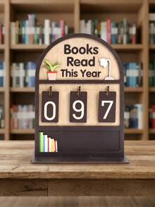 1set Wooden Reading Count Display Board,Replaceable Number Books Read Tracker Sign,Yearly Reading Goal Record Desktop Ornament,Library Tabletop Ornament,Home Decor,Babyshower Decor,Study Room Table Decor,Book Lovers Gifts,Party Supplies,Bookworm Gift - Brown - View 2