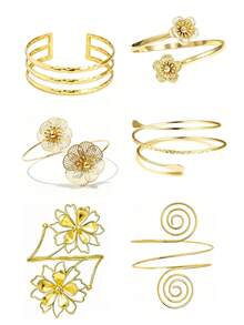 6pcs/Set Brazalete de Moda Exagerado de Metal Geométrico Punk Hueco Multicapa con Cruz para Mujeres - A0008T-11 - Ver 5