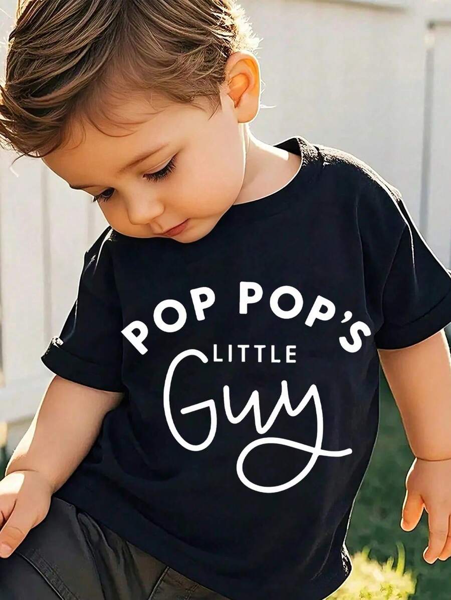 Camiseta unisex de manga corta, camiseta con estampado de Pop Pop's Little Guy de manga corta para niños y bebés, adecuada tanto para niños como para niñas, cómoda, estilo y2k - Negro - Ver 1