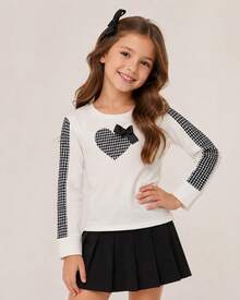 Blusa Infantil Manga Longa Coração Xadrez REF: 1573 - branco - Visão 3