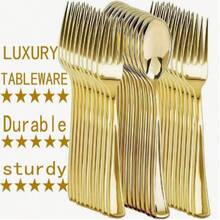 100/50/25/10pcs Gold Cutlery Set, Including Cake/Salad Forks, Spoons, Reusable And Washable Tableware, Suitable For Home Kitchen, Kitchen Accessories, Tableware Set, Restaurant, Wedding, Outdoor, Birthday, Party, Holiday Gathering, Back To School Party - Gold - View 1