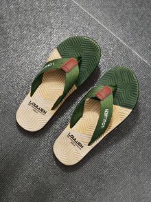 New Men's Summer Beach Flip Flops Suitable For Outdoor Wear. They Feature A Minimalist Fashionable Color-Block Design, Versatile And Practical. Thick Sole Structure Is Wear-Resistant And Durable, Suitable For Outdoor Casual Occasions. These Are Thong-Style Men's Slippers / Sandals - Army Green - View 2